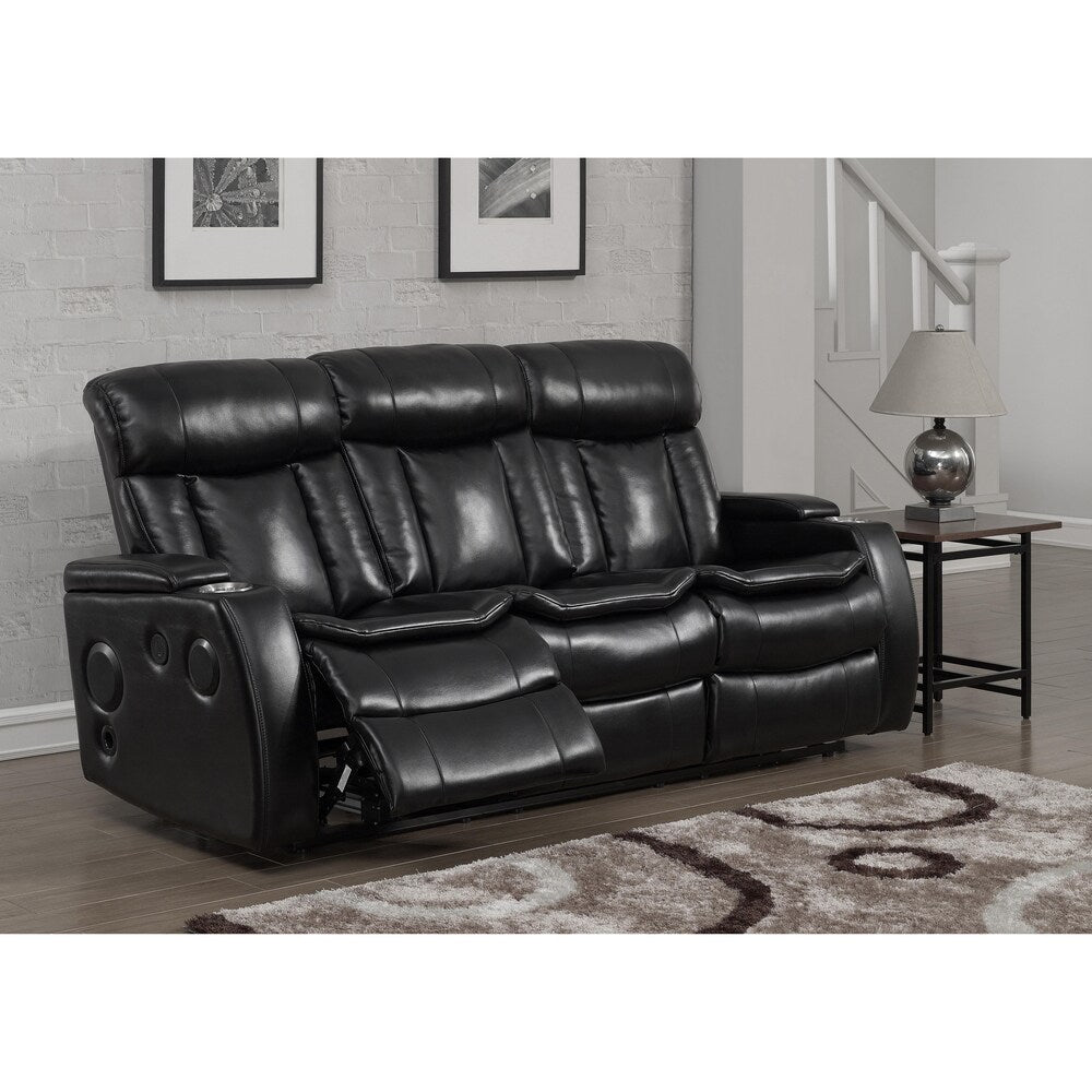 Smart Tech Bluetooth Power Reclining Black Sofa and Two Chairs