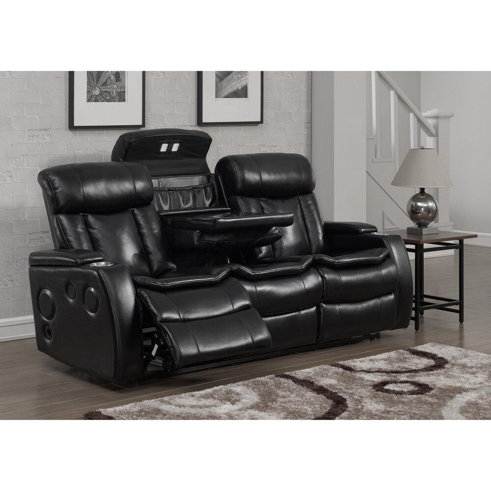 Smart Tech Bluetooth Power Reclining Black Sofa and Two Chairs