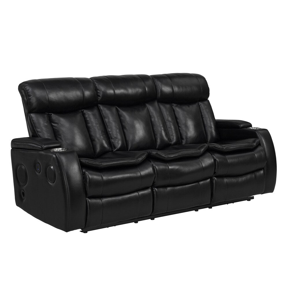 Smart Tech Bluetooth Power Reclining Black Sofa and Two Chairs