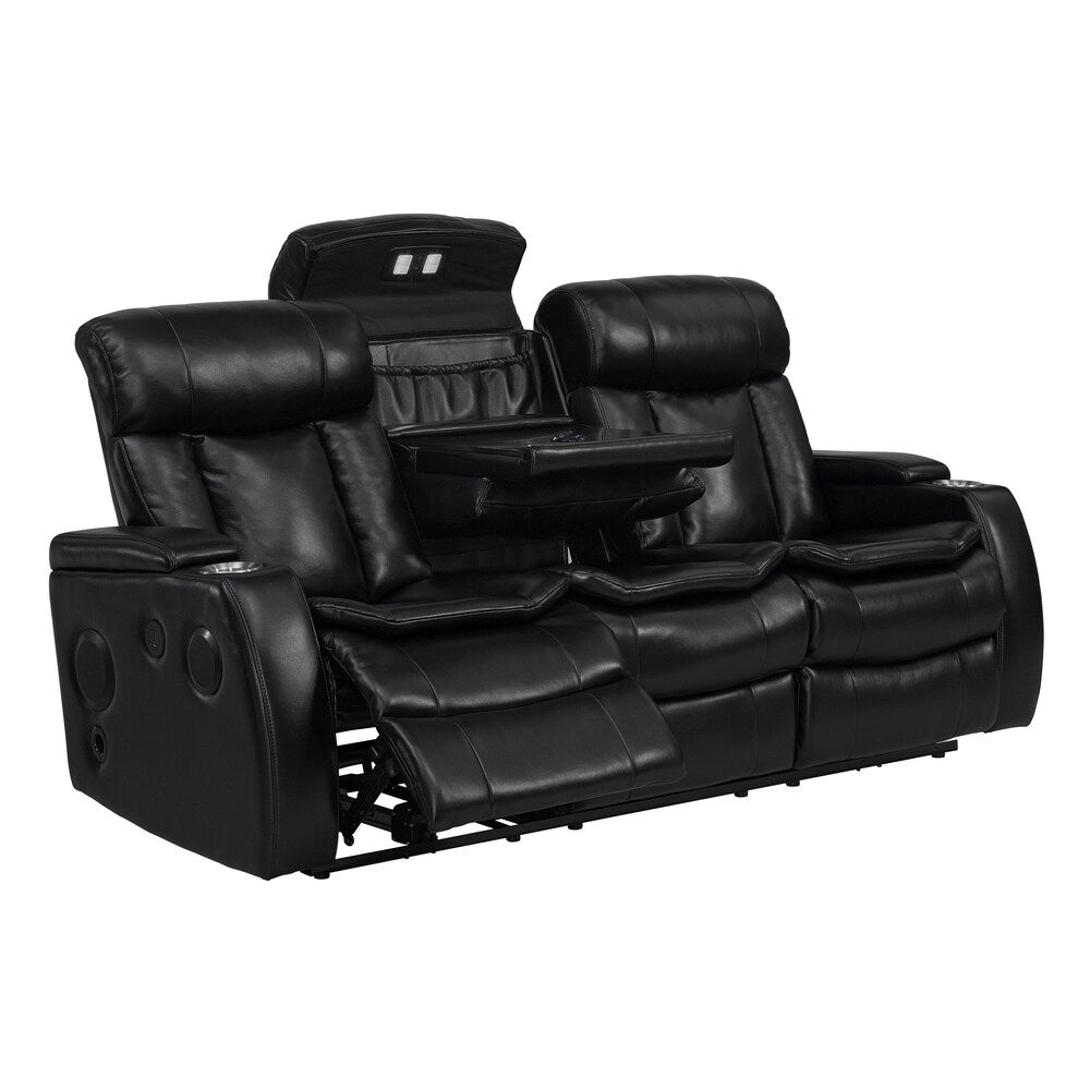 Smart Tech Bluetooth Power Reclining Black Sofa and Two Chairs
