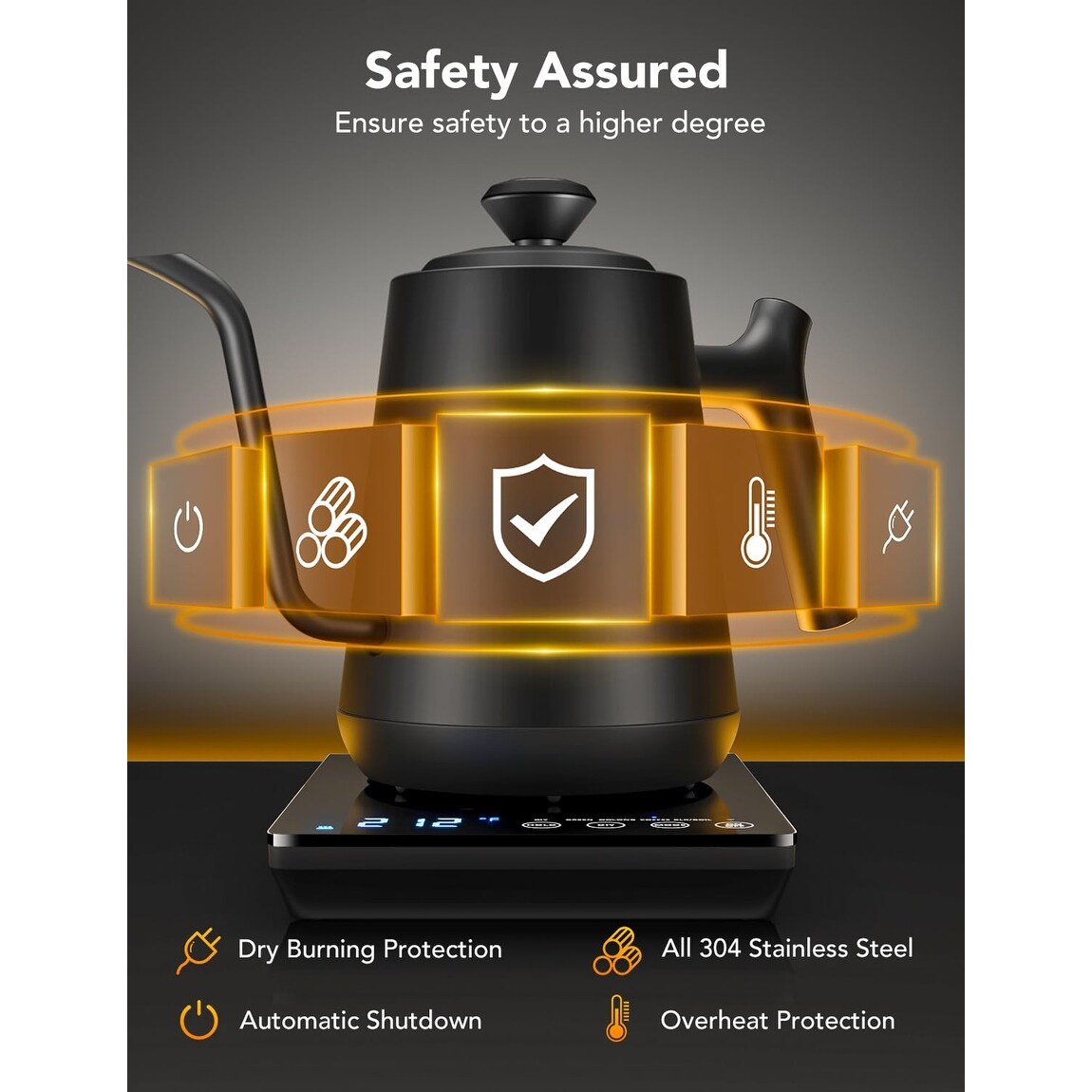 Smart WiFi Electric Kettle with LED Display, Variable Temperature Control, 0.8L, Alexa Compatible - Stainless Steel, Matte Black