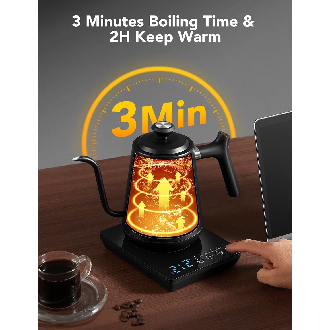 Smart WiFi Electric Kettle with LED Display, Variable Temperature Control, 0.8L, Alexa Compatible - Stainless Steel, Matte Black