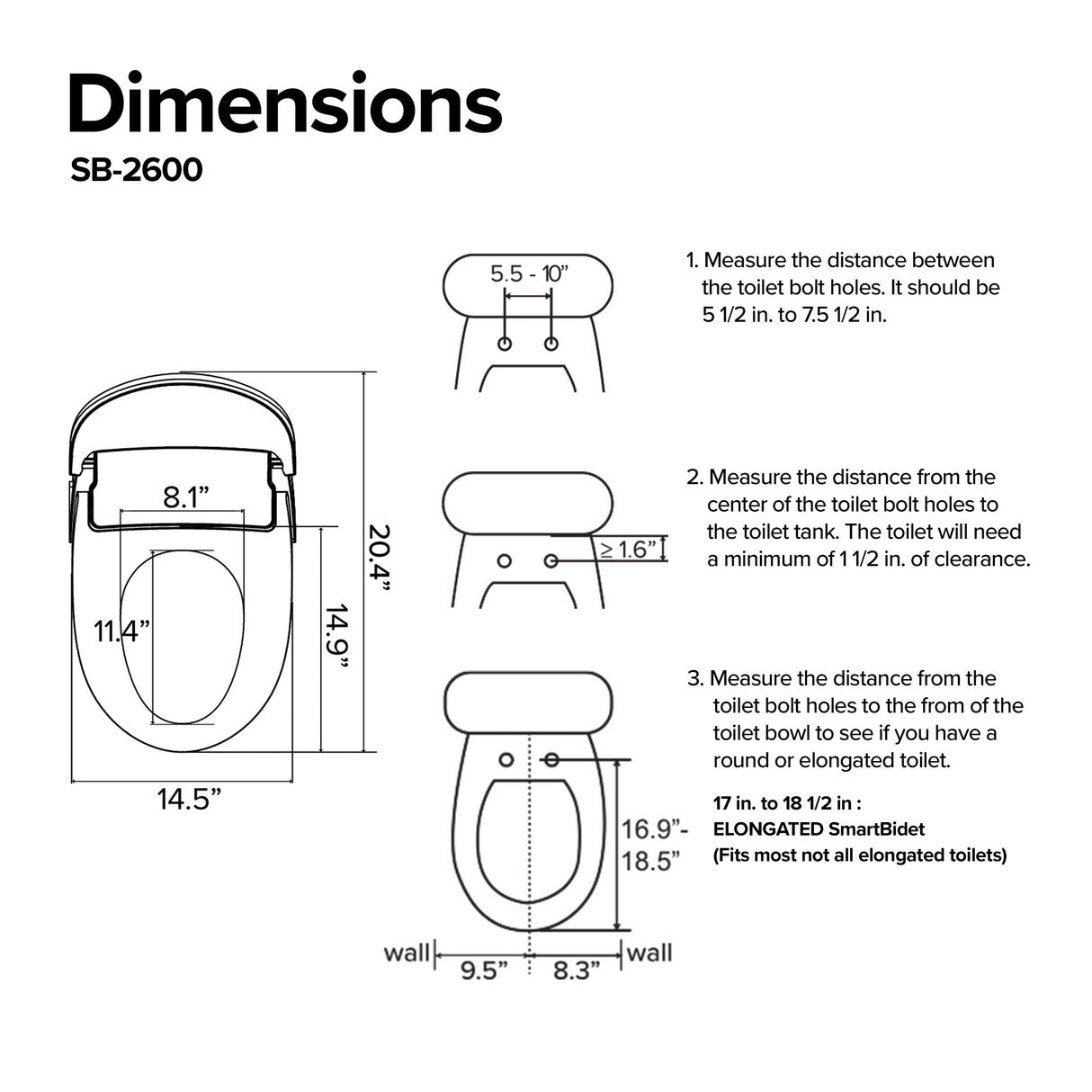 SmartBidet Electric Bidet Seat for Elongated Toilets - White