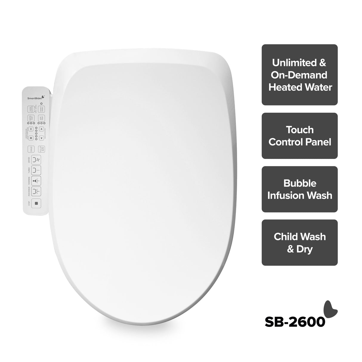 SmartBidet Electric Bidet Seat for Elongated Toilets - White