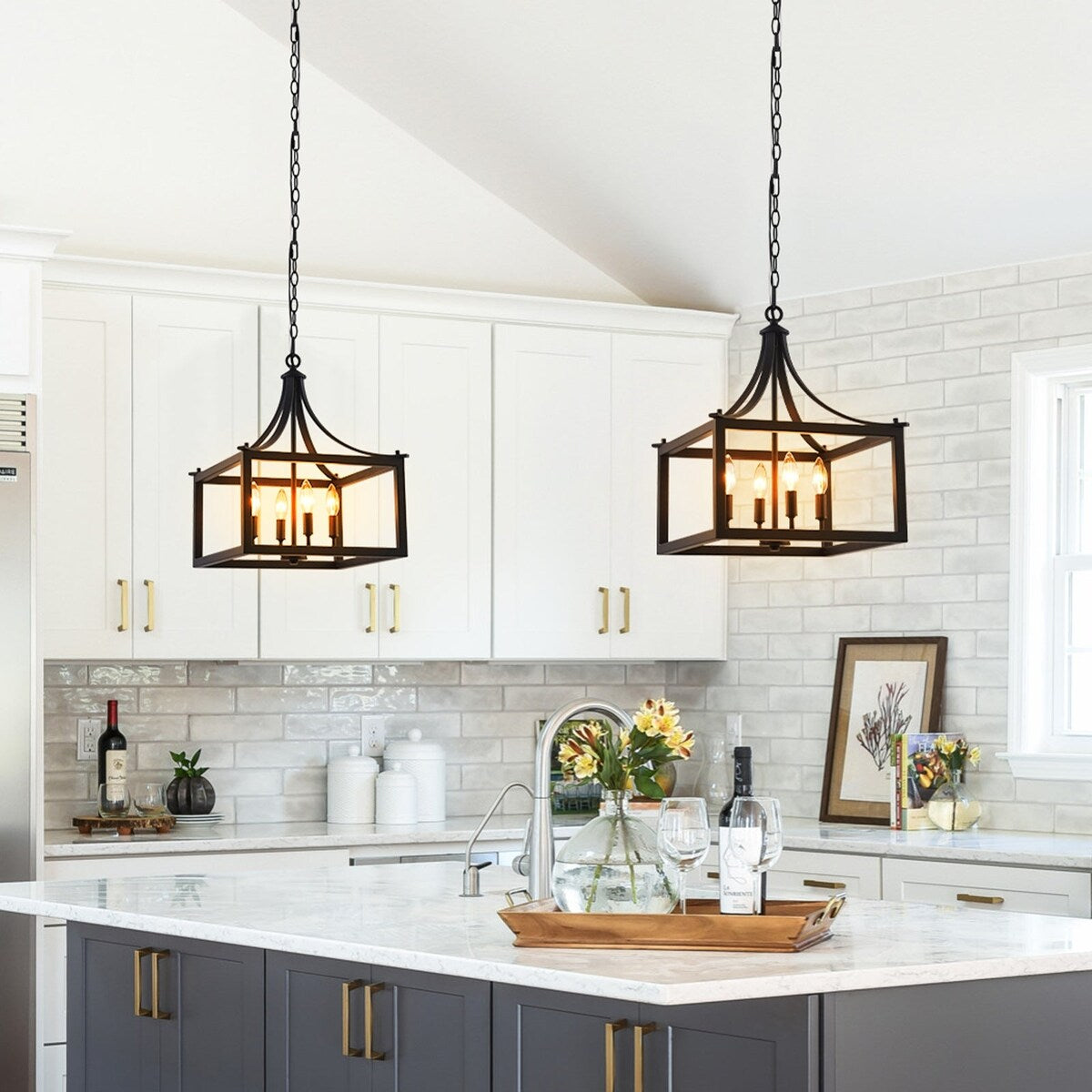 Smarton Lighting Pendant Light With Metal Cage Adjustable Height for Dining Hall,Kitchen Island Dining Room(Bulb not included)
