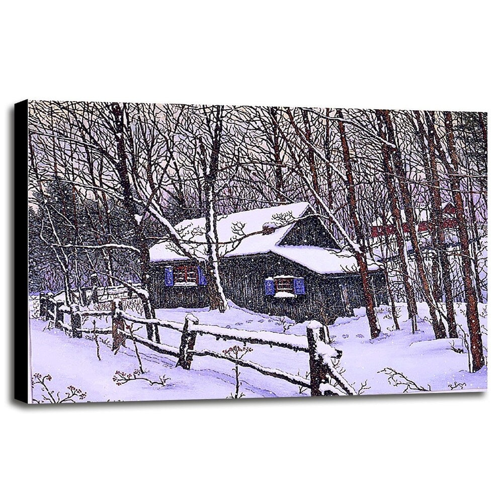Snow Covered Cabin-THEWIN9599 Print 26.5"x36.75" by Thelma Winter