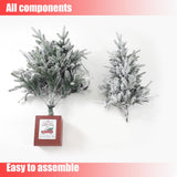 Snow Flocked 5ft Artificial Christmas Tree with Red Wood Base and Clear LED Lights - 63" H - 63" H x 31.5" Diameter