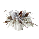 Snow Flocked Pine and Silver Arrangement