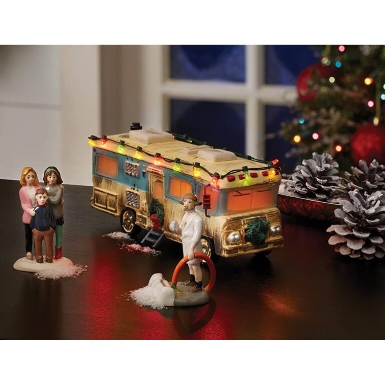 Snow Village National Lampoon's Christmas Vacation Cousin Eddie's RV Lit Figurine, 7.87 Inch, Multicolor - White