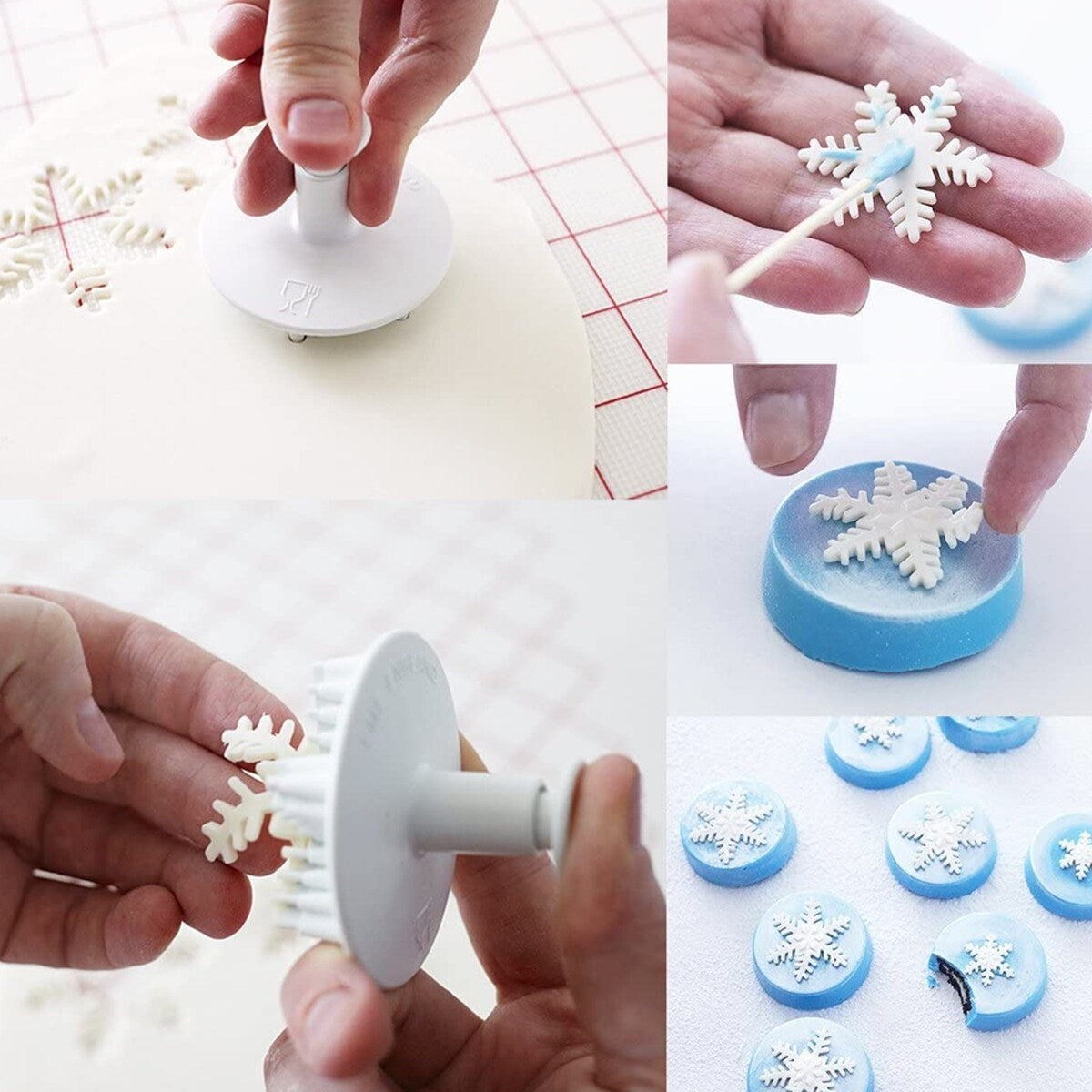 Snowflake Cookie Cutters With Plunger Stamps Embossing Tools set of 3