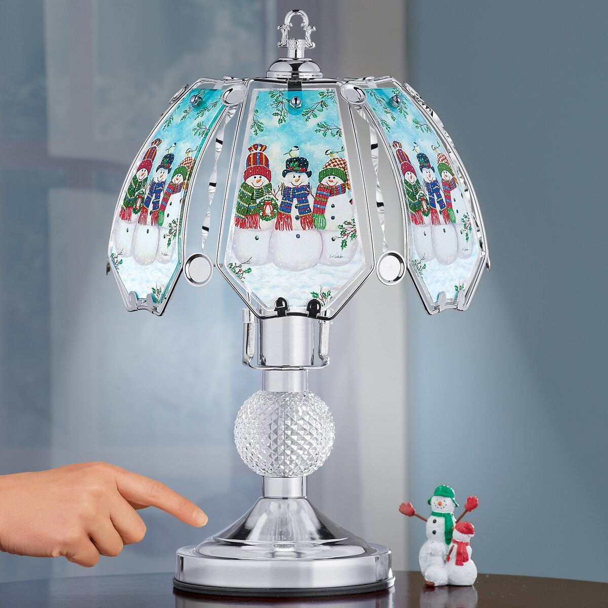 Snowman Trio Silver-tone On/Off Touch Lamp - Silver - 10.5 x 15.63 x 10.5