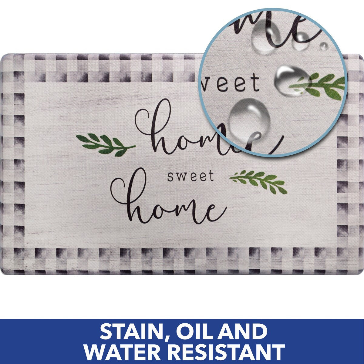 SoHome Cozy Living Home Sweet Home Buffalo Check Border Anti-Fatigue Kitchen Mat, Grey/Black