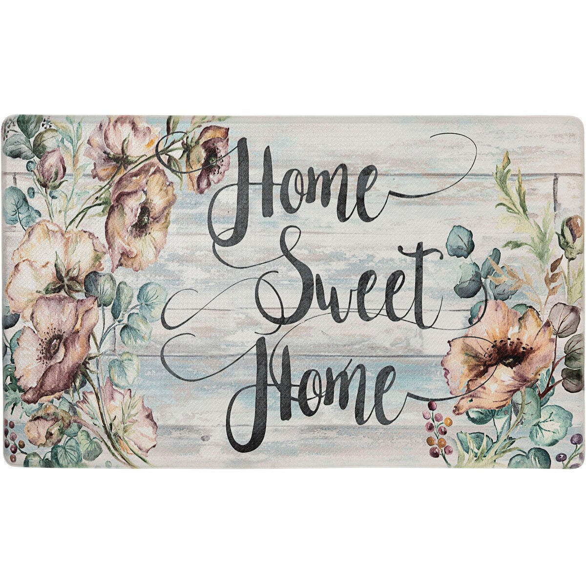 SoHome Cozy Living Home Sweet Home Floral Anti-Fatigue Kitchen Mat, Grey/Blue