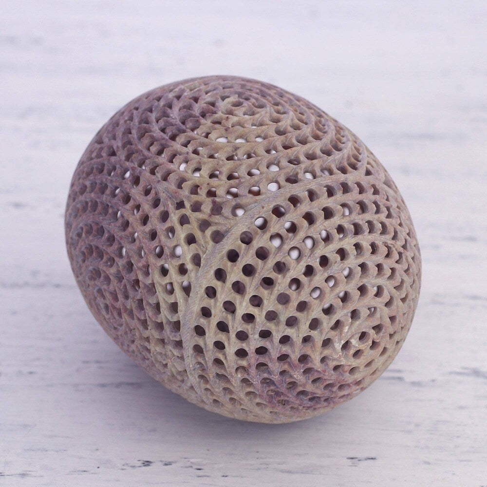 Handmade Soapstone Sculpture, 'Delightful Egg' (India)