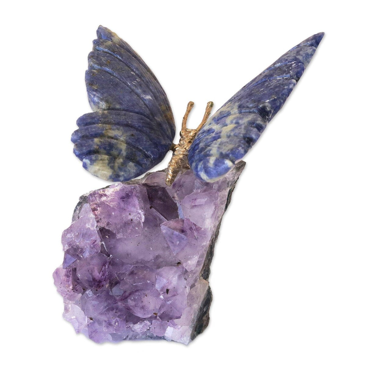 Sodalite and amethyst sculpture, 'Blue Morpho Butterfly'