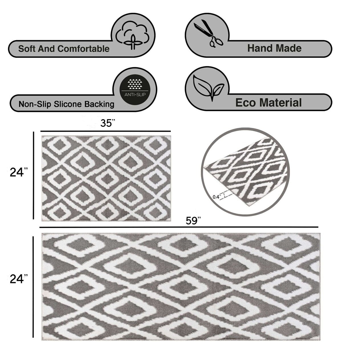 Sofihas 2 Piece Washable Kitchen Carpet Sets and Mats Non-Slip Rubber Backed