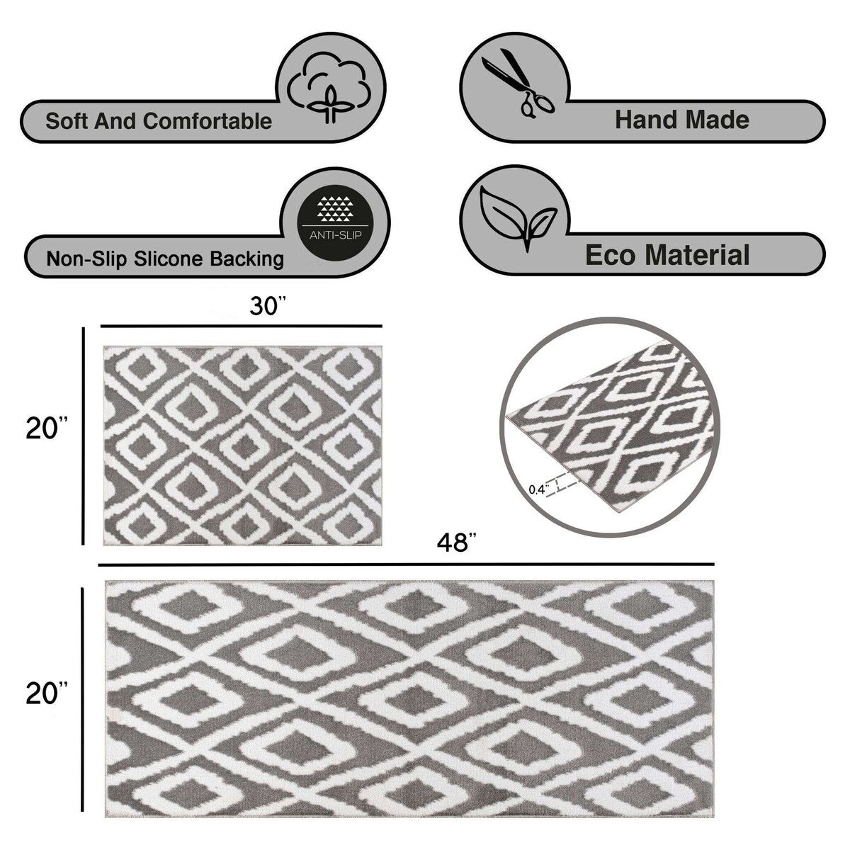 Sofihas 2 Piece Washable Kitchen Carpet Sets and Mats Non-Slip Rubber Backed