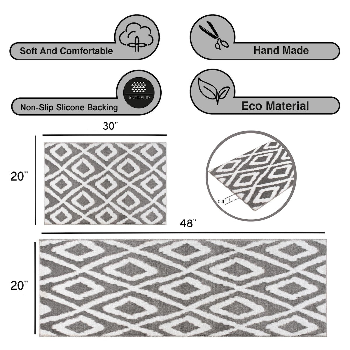 Sofihas 2 Piece Washable Kitchen Carpet Sets and Mats Non-Slip Rubber Backed