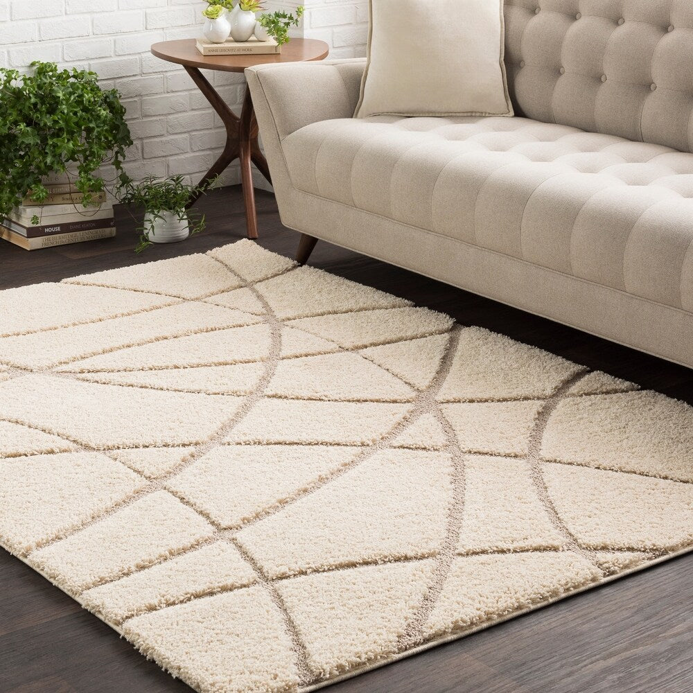 Soft Abstract Modern Shag Beige Area Rug - 7'10" x 10'3"