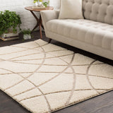 Soft Abstract Modern Shag Beige Area Rug - 7'10" x 10'3"