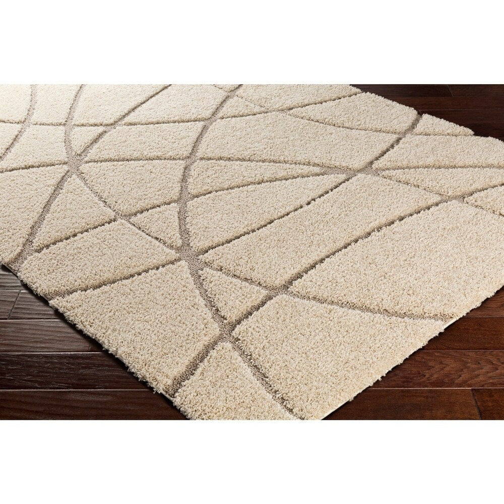 Soft Abstract Modern Shag Beige Area Rug - 7'10" x 10'3"