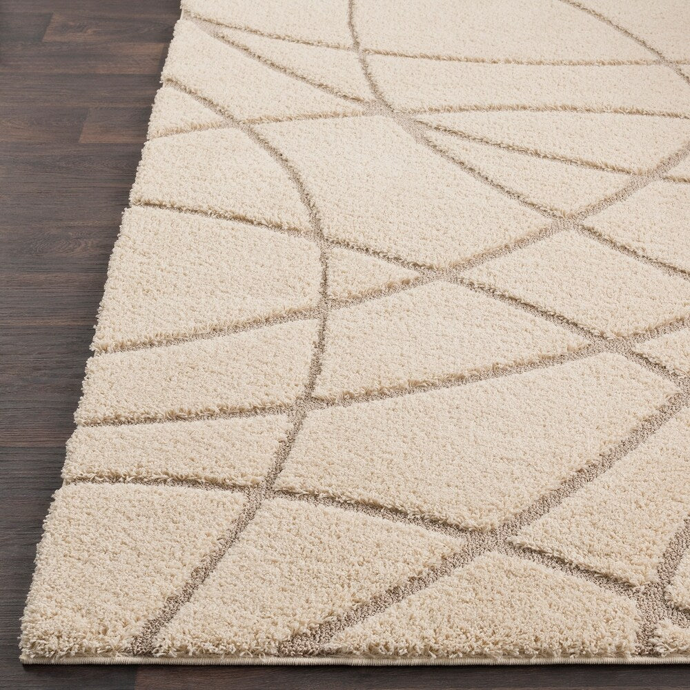 Soft Abstract Modern Shag Beige Area Rug - 7'10" x 10'3"