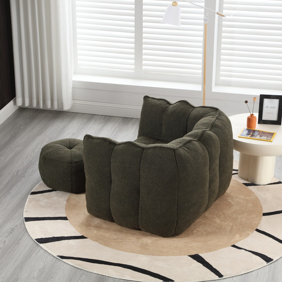 Soft Bean Bag Chair With High Resilient Foam(Chips)For Living Room And Bedroom,Comfortable Square Lazy Sofa With Footstool