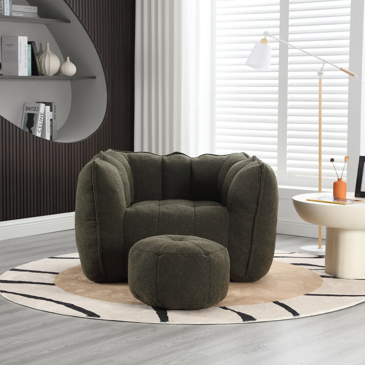 Soft Bean Bag Chair With High Resilient Foam(Chips)For Living Room And Bedroom,Comfortable Square Lazy Sofa With Footstool