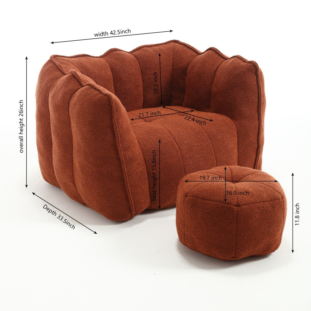 Soft Bean Bag Chair for Living Room and Bedroom with High Resilience Foam (Chip), Comfortable Square Lazy Susans