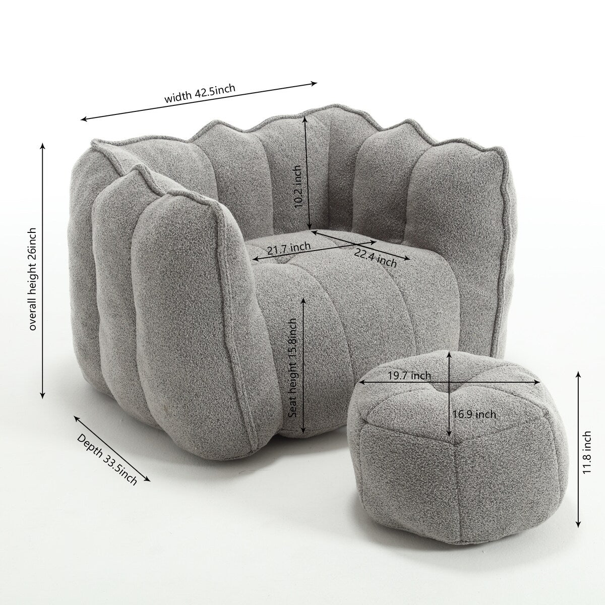 Soft Bean Bag Chair for Living Room and Bedroom with High Resilience Foam (Chip), Comfortable Square Lazy Susans