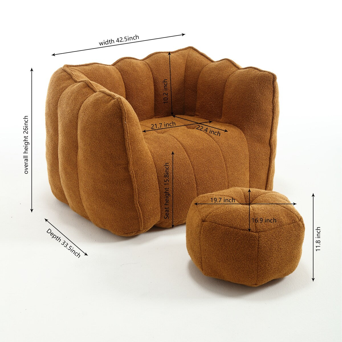 Soft Bean Bag Chair for Living Room and Bedroom with High Resilience Foam (Chip), Comfortable Square Lazy Susans