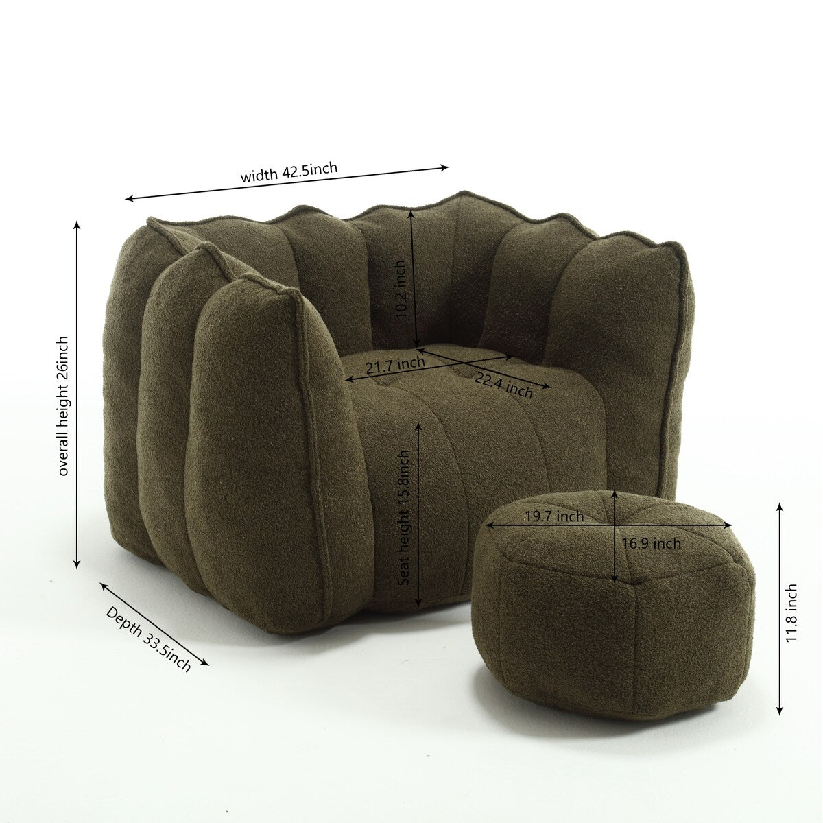 Soft Bean Bag Chair for Living Room and Bedroom with High Resilience Foam (Chip), Comfortable Square Lazy Susans