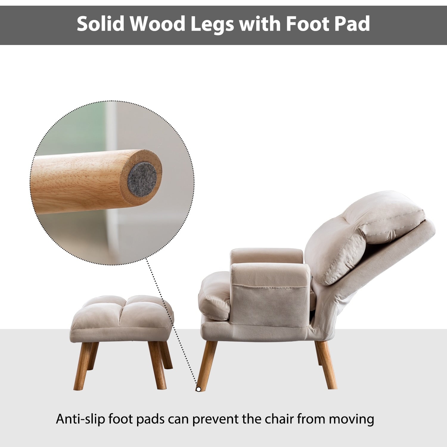 Soft Fabric Casual Living Room Armchair With Adjustable