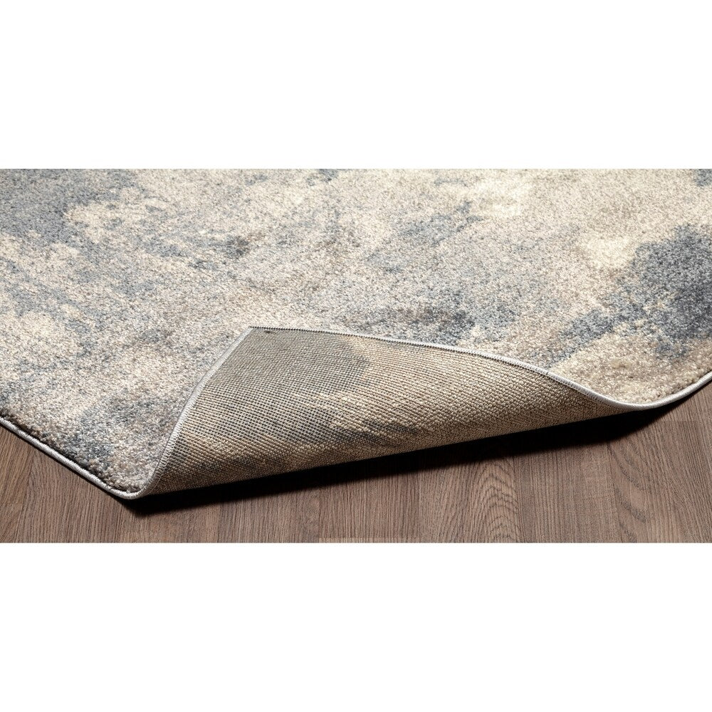 Soft Plush Abstract Grey / Brown / Blue Rug - Rectangle
