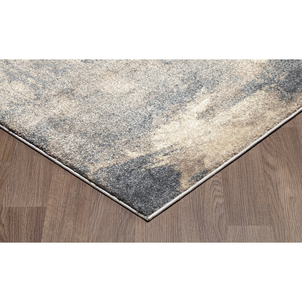 Soft Plush Abstract Grey / Brown / Blue Rug - Rectangle