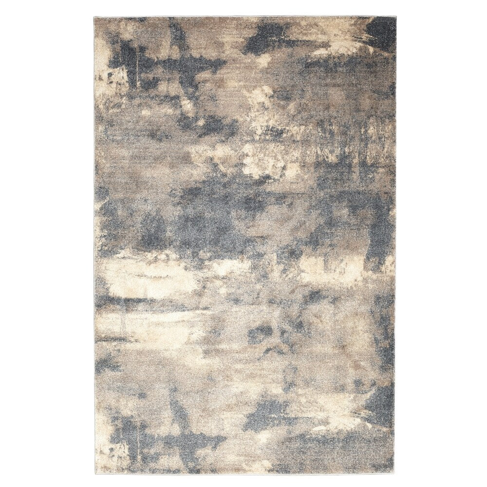 Soft Plush Abstract Grey / Brown / Blue Rug - Rectangle