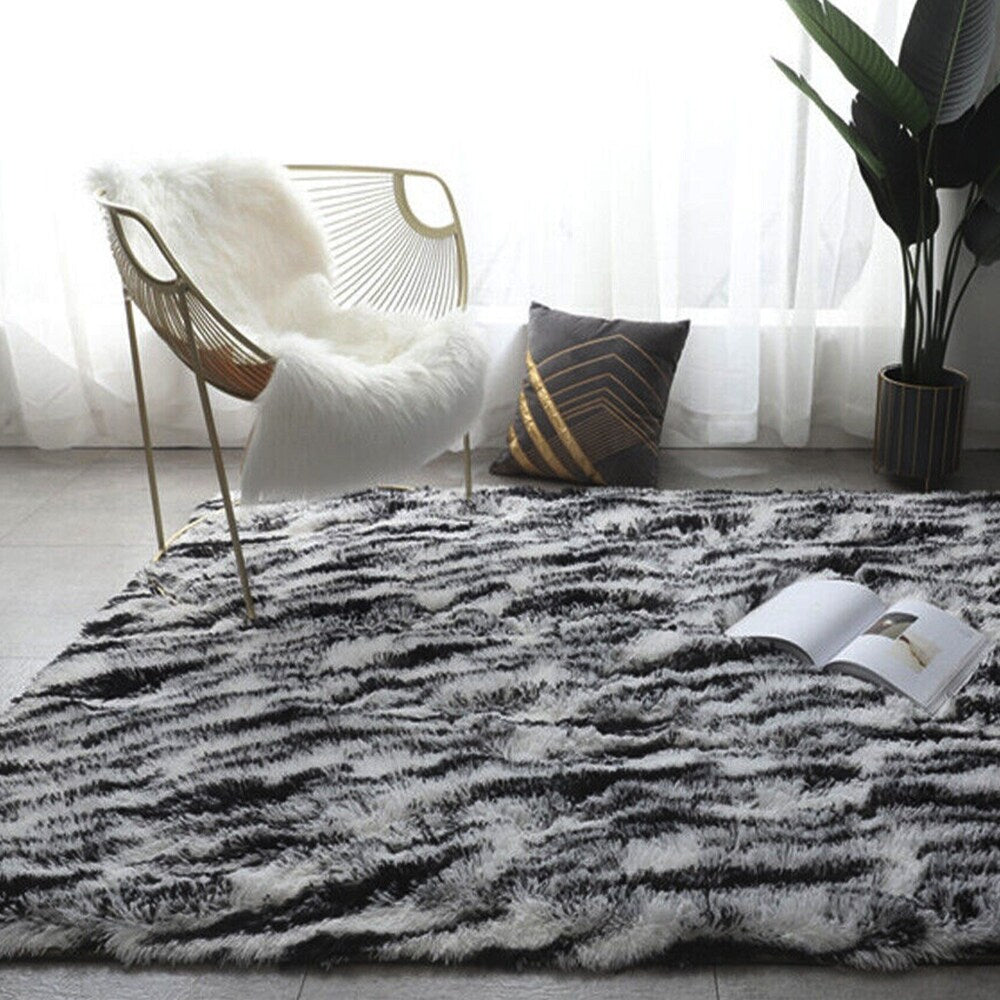 Soft Shaggy Fluffy Faux Fur Area Rug Floor Mat 5' x 7' Black - 5' x 8'/Surplus