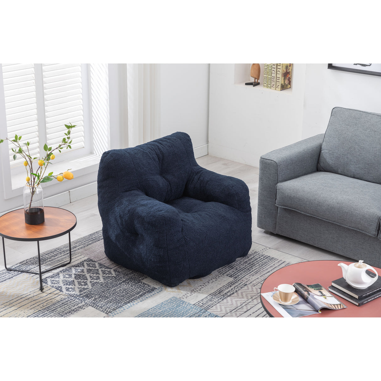Soft Tufted foam bean bag chair with Teddy fabric