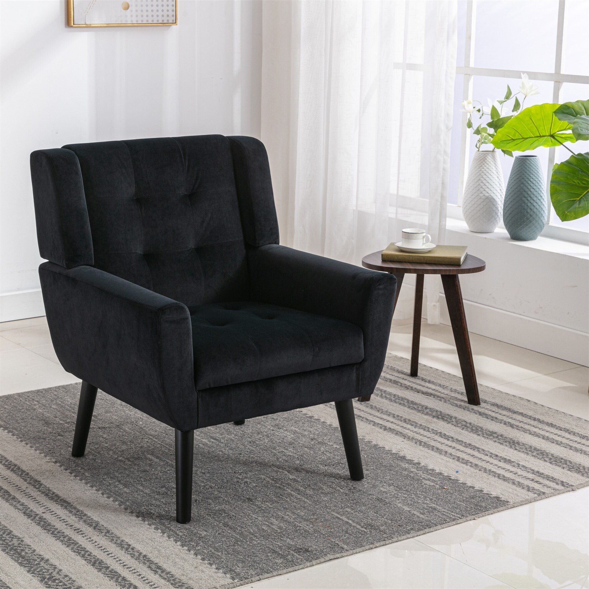 Soft Velvet Accent Chair with Black Legs for Living Room Beige