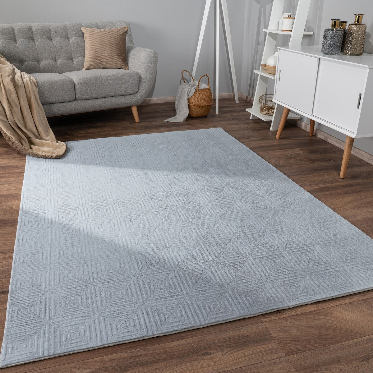 Soft Washable Area Rug with Geometric High-Low Effect
