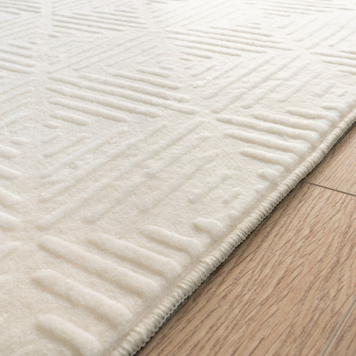 Soft Washable Area Rug with Geometric High-Low Effect