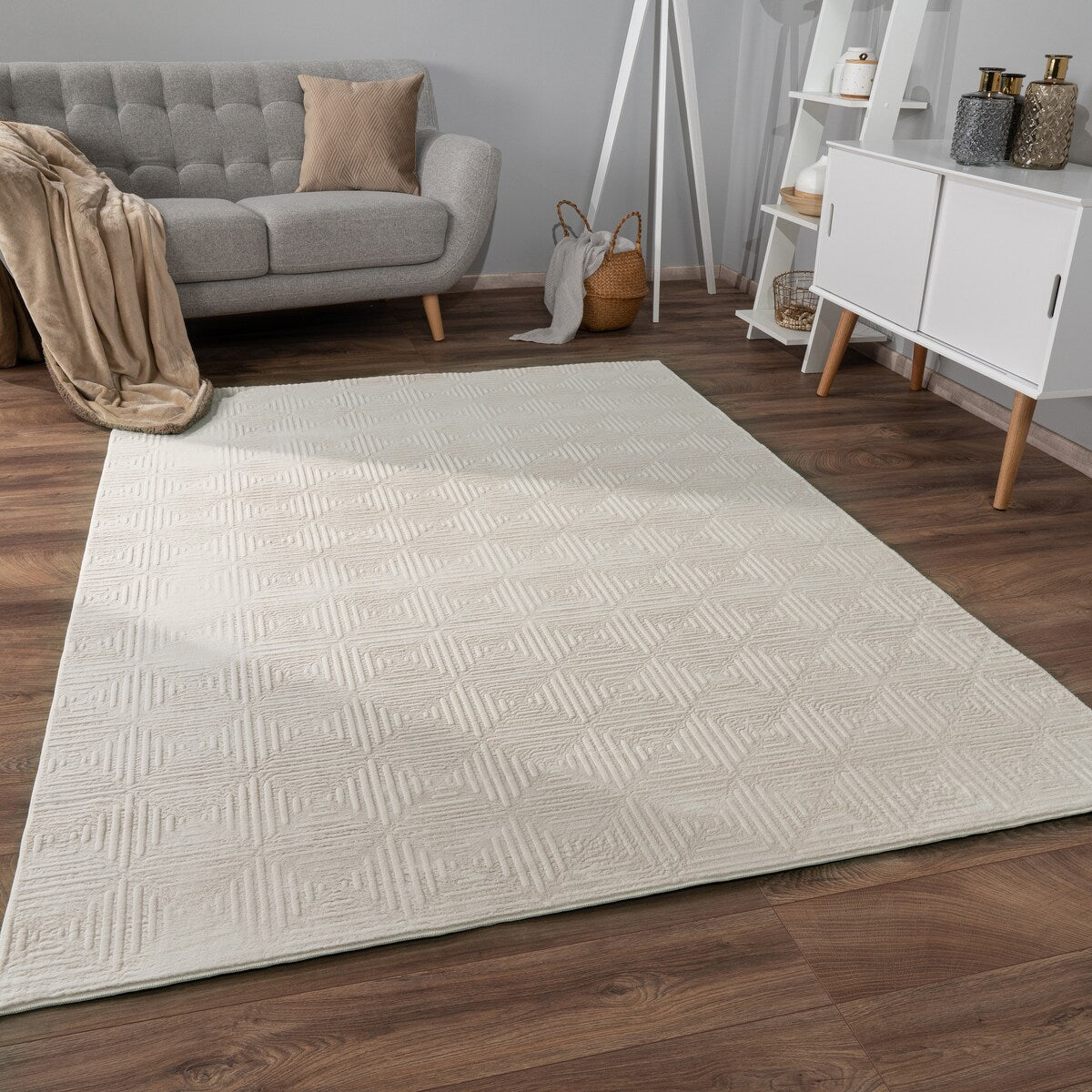 Soft Washable Area Rug with Geometric High-Low Effect