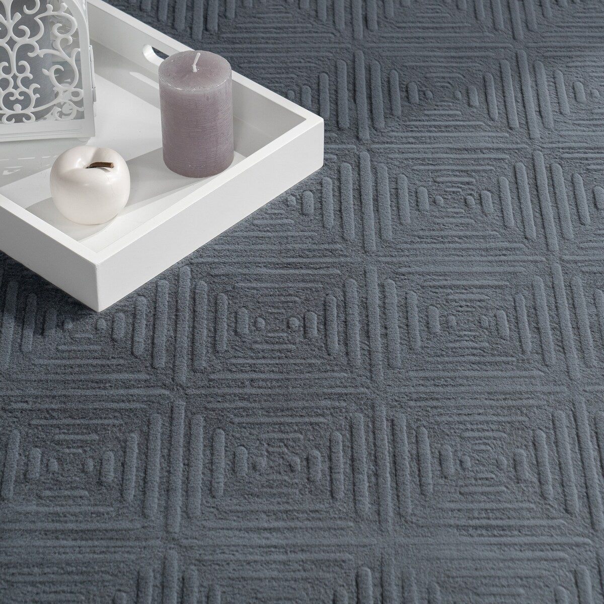 Soft Washable Area Rug with Geometric High-Low Effect