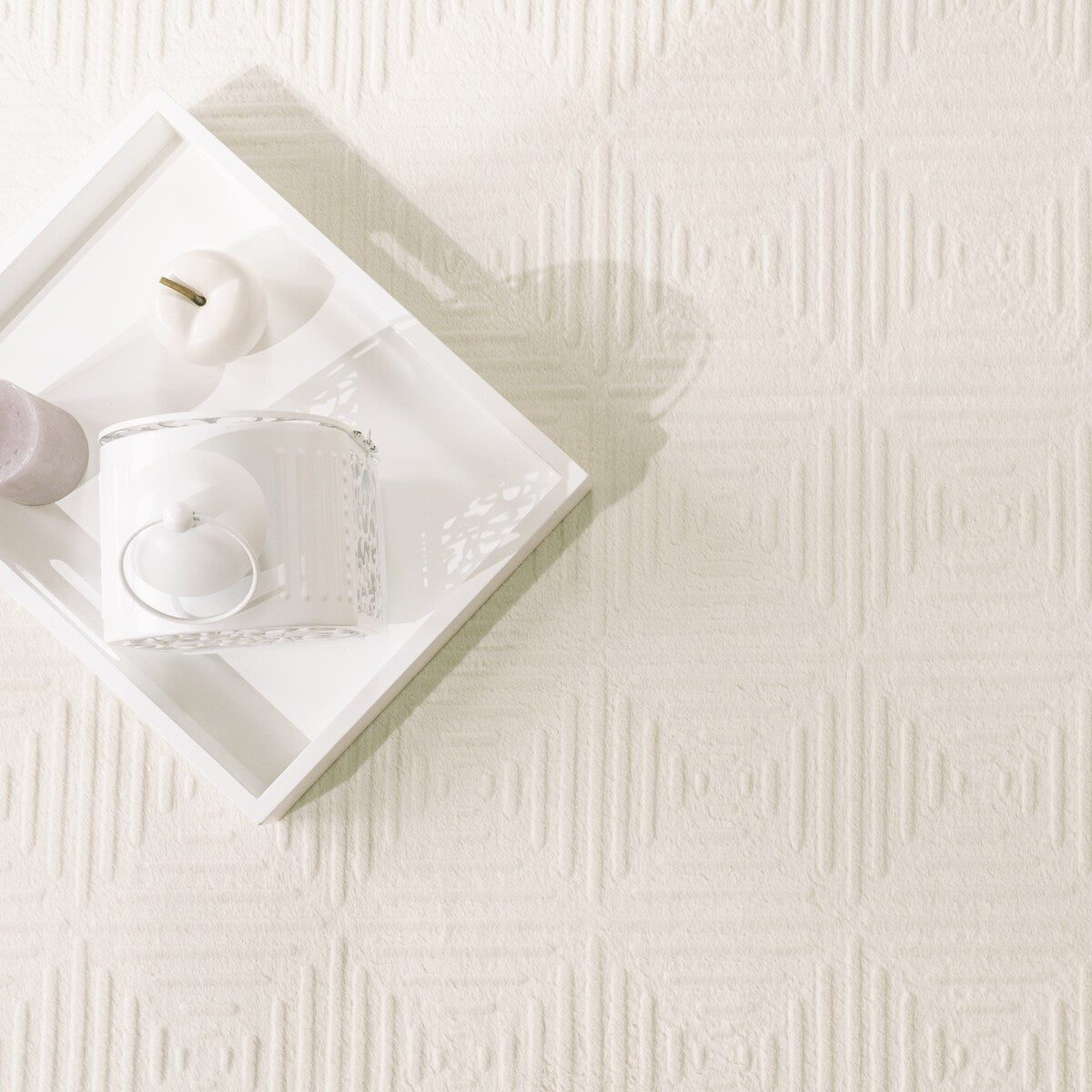 Soft Washable Area Rug with Geometric High-Low Effect