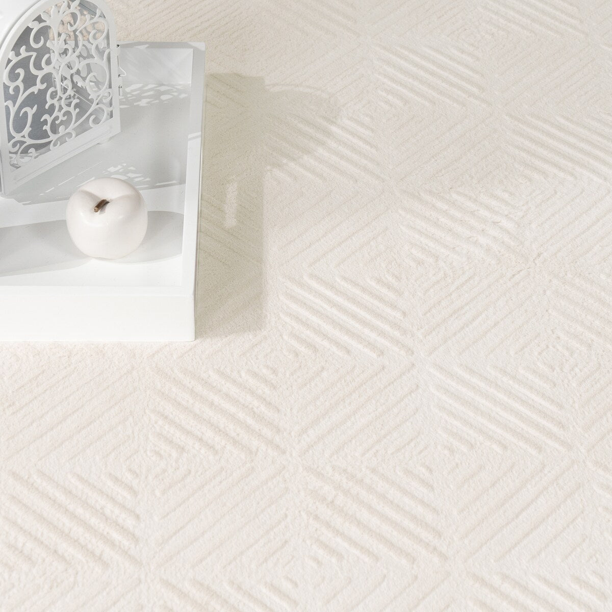 Soft Washable Area Rug with Geometric High-Low Effect