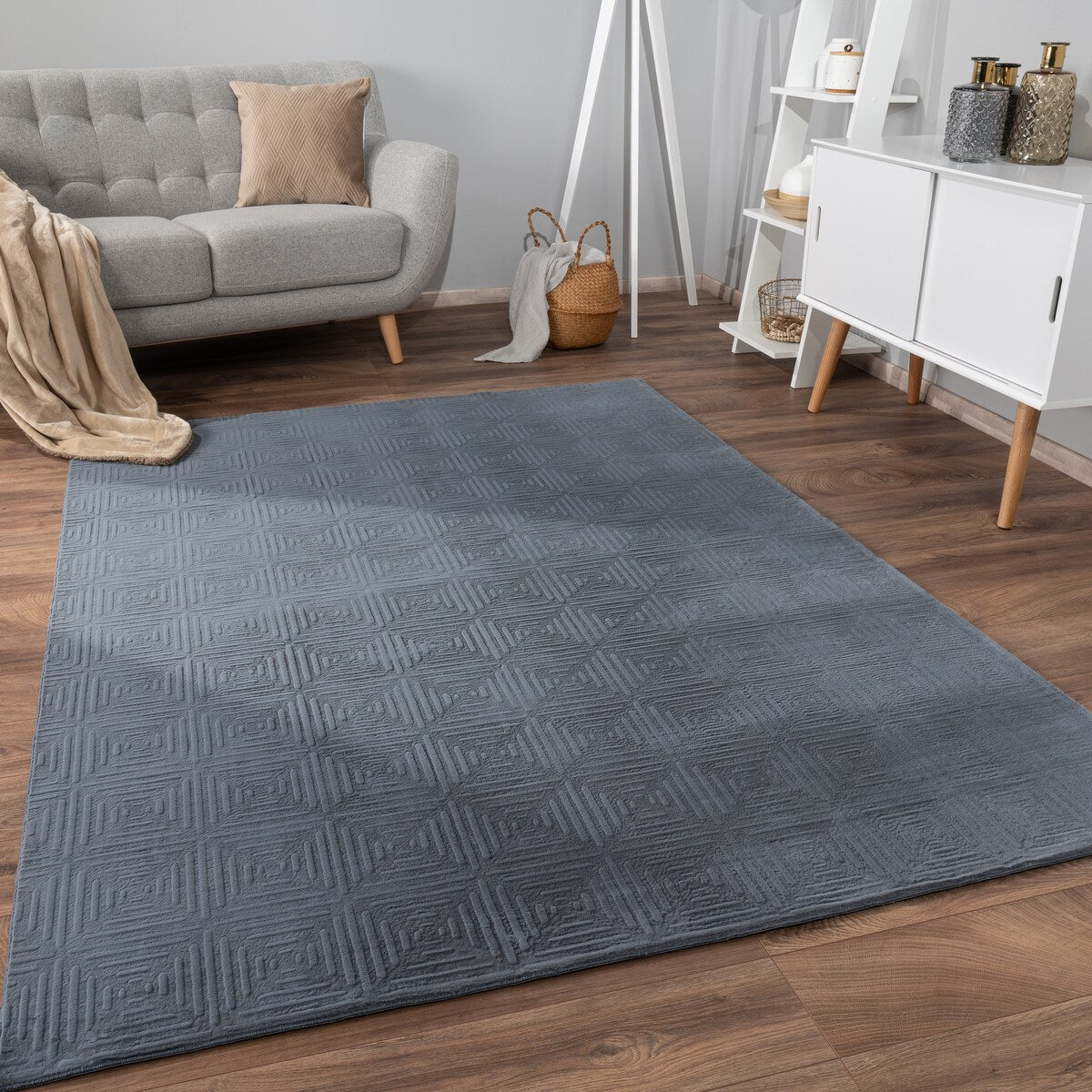 Soft Washable Area Rug with Geometric High-Low Effect