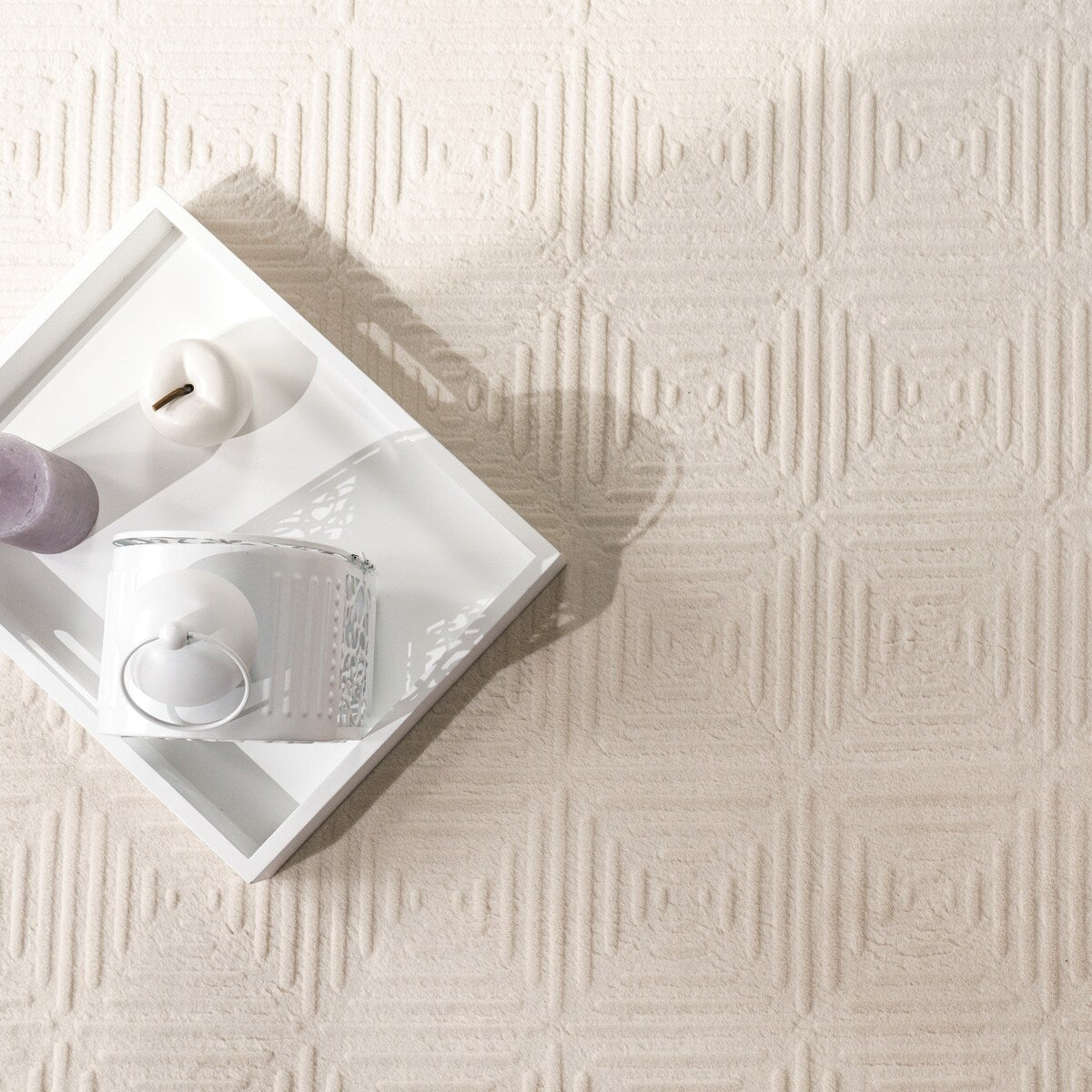 Soft Washable Area Rug with Geometric High-Low Effect
