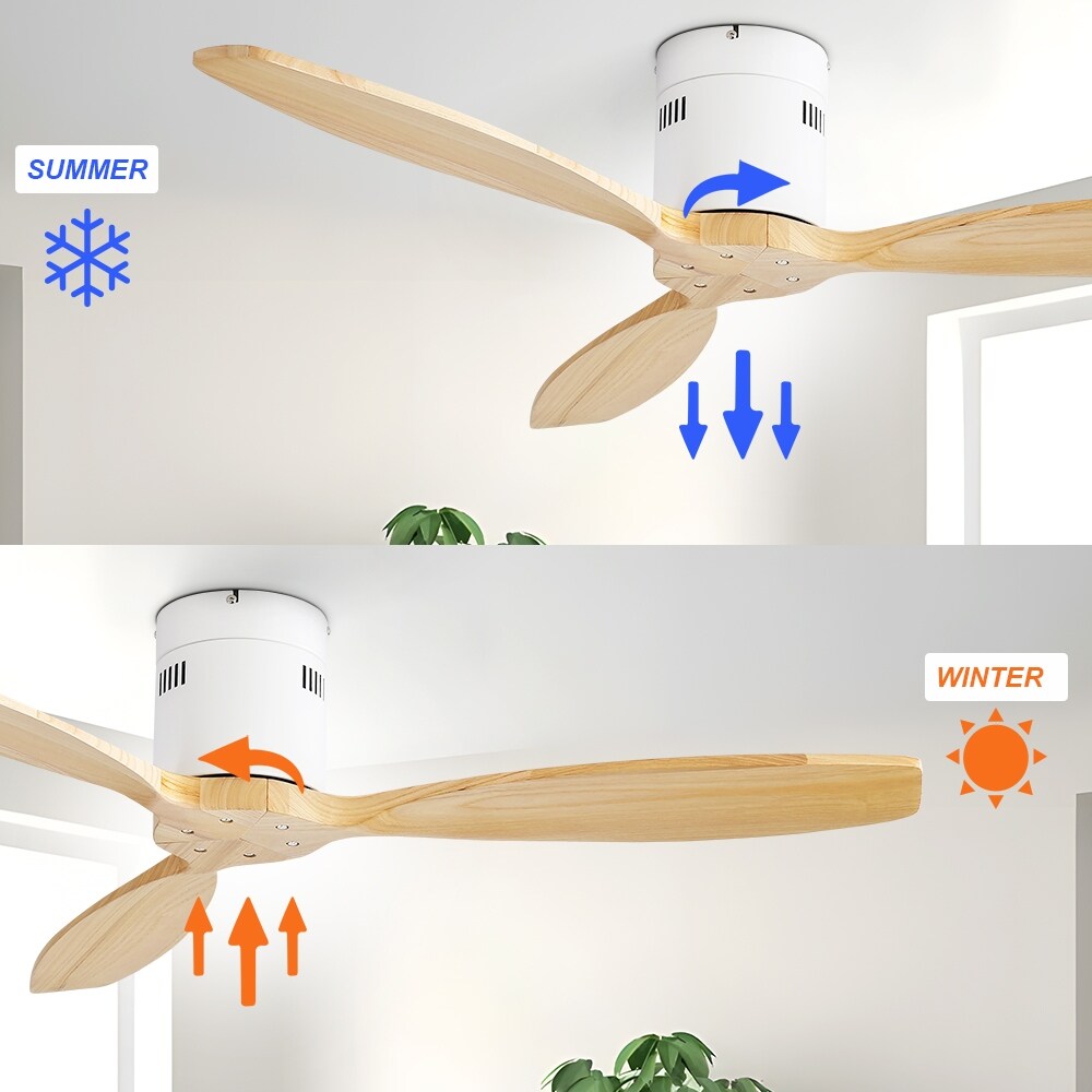 52 Inch Solid Wood Blades Ceiling Fan without Light,Reversible Airflow,6 Gear Wind Speed - 52 inch