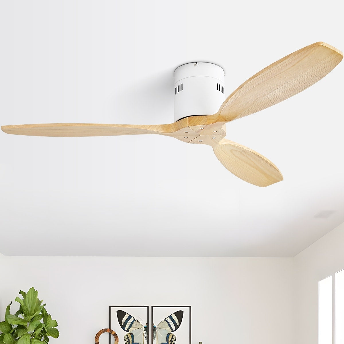 52 Inch Solid Wood Blades Ceiling Fan without Light,Reversible Airflow,6 Gear Wind Speed - 52 inch