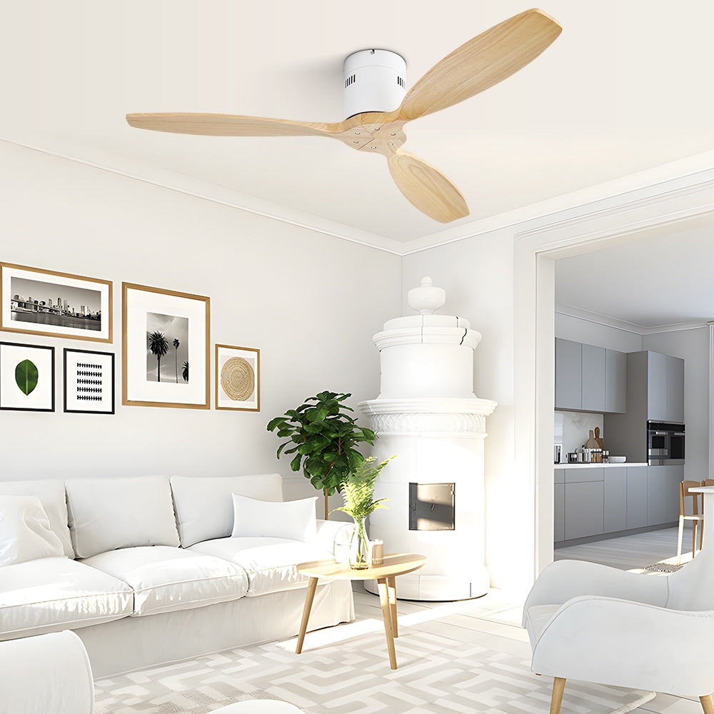 52 Inch Solid Wood Blades Ceiling Fan without Light,Reversible Airflow,6 Gear Wind Speed - 52 inch